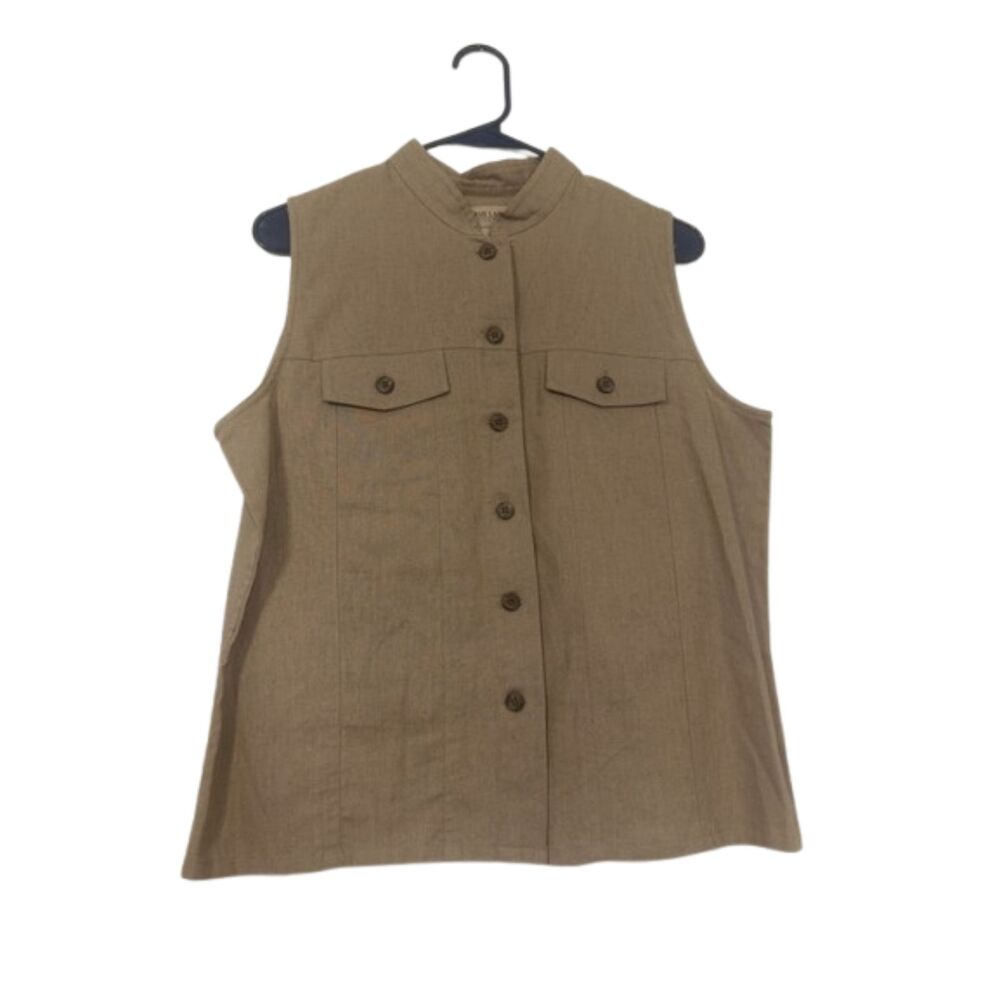 VTG Marsh Landing Vest Utility Trucker Minimalist Tan Linen Blend M Western